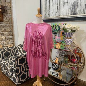 Fantastic Fawn Pink Metallic Tunic – Size Medium (Fits L/XL)